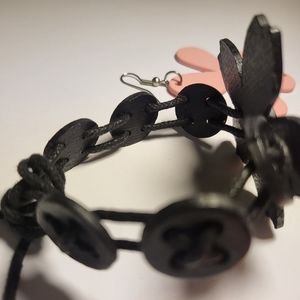 Leather/Wood Set - Earrings & Bracelet